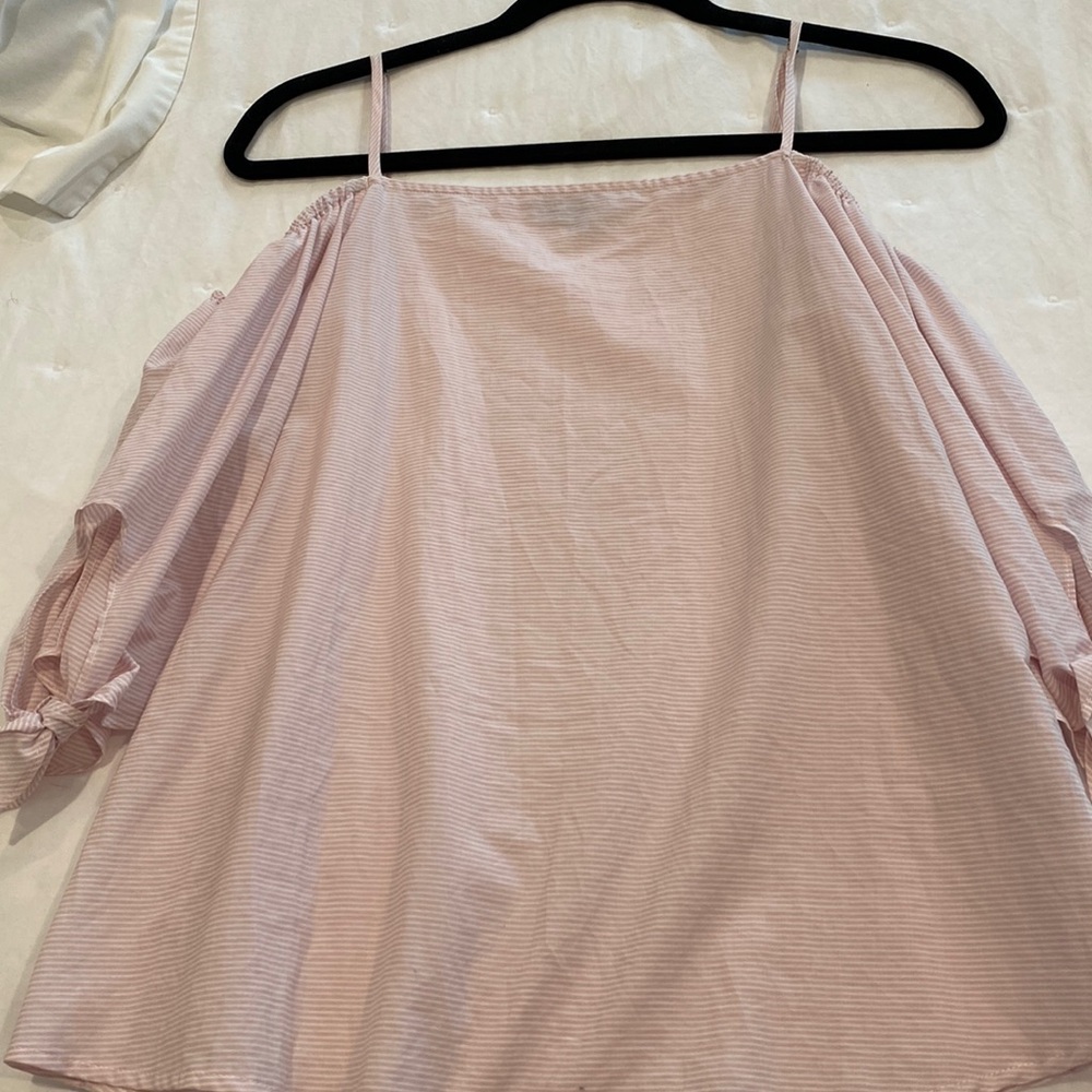 Cold shoulder pink and white striped top